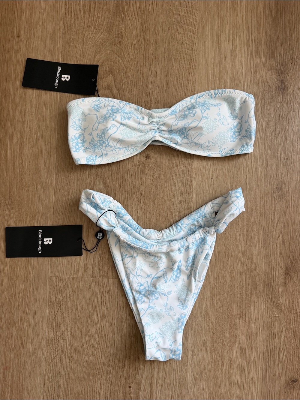 Blackbough White & Light Blue Floral Bandeau Bikini (Small)